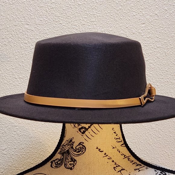 Womens Vintage Black Felt Fedora Buckle Decor Vintage  - NEW - Picture 3 of 5